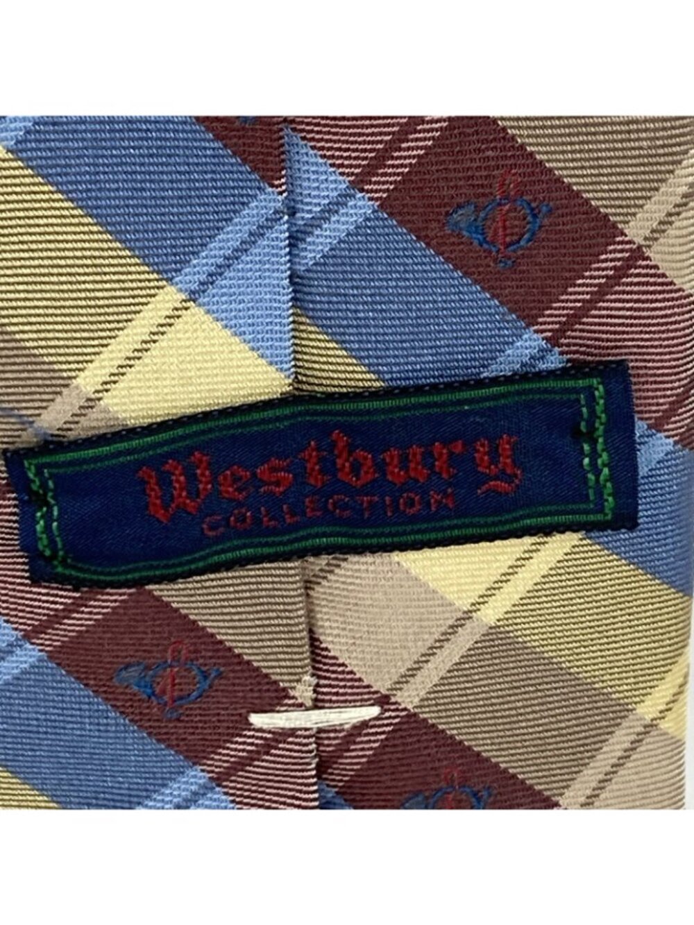 Vintage Westbury Collection Mens 100% Silk Tie Blue Red Gold Brown 55” USA Made - Picture 5 of 7
